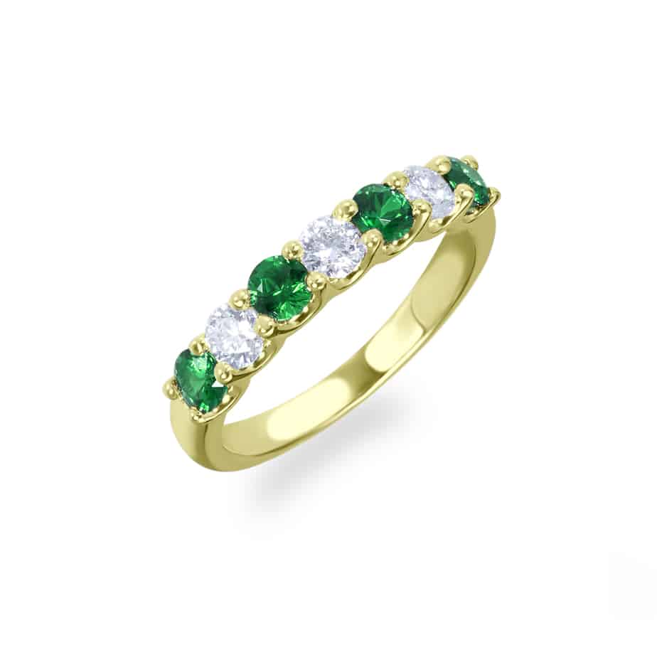 Claw set emerald and diamond half eternity ring - Tom Hubbard Fine ...
